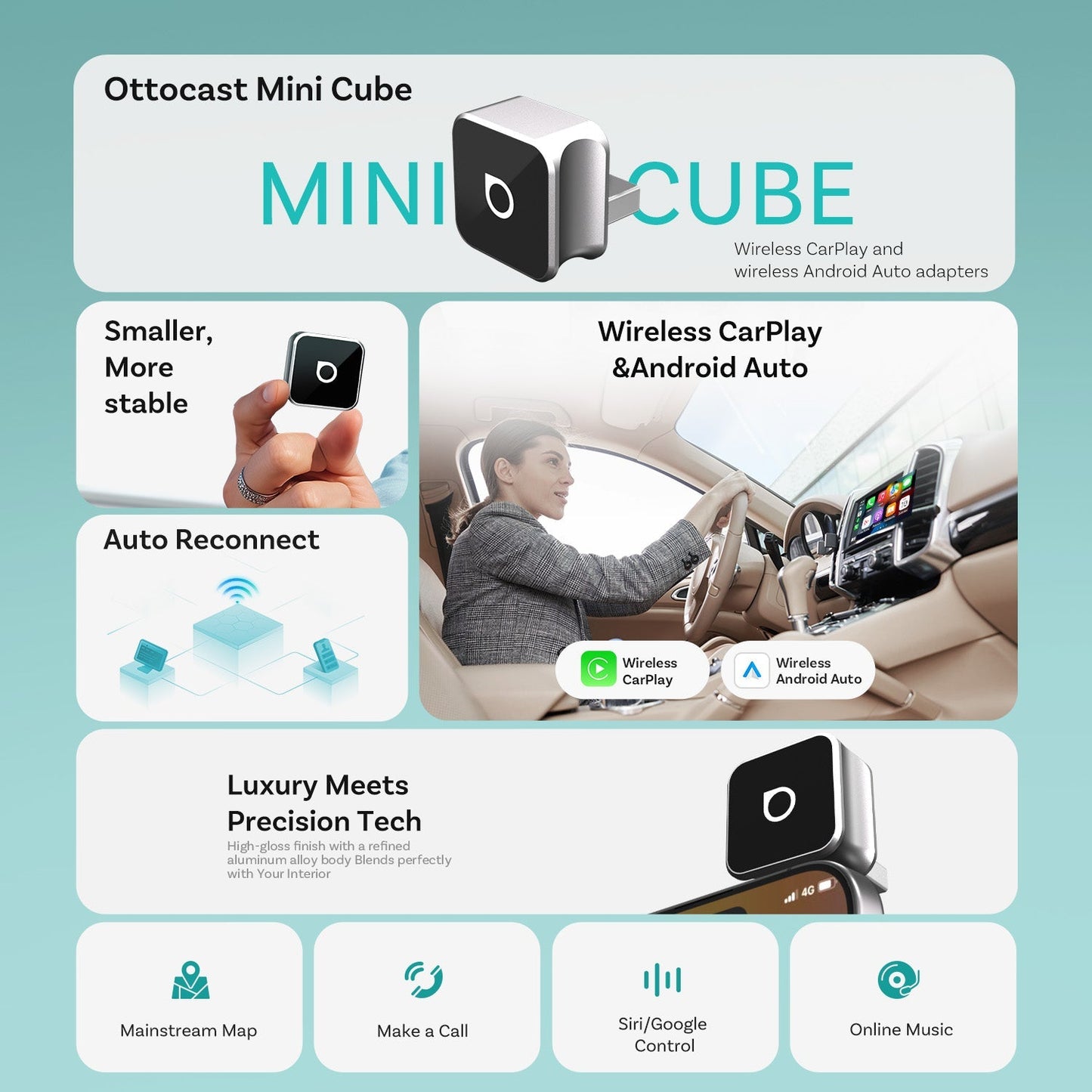 Mini Ultra Cube wireless CarPlay Android Auto Adapter